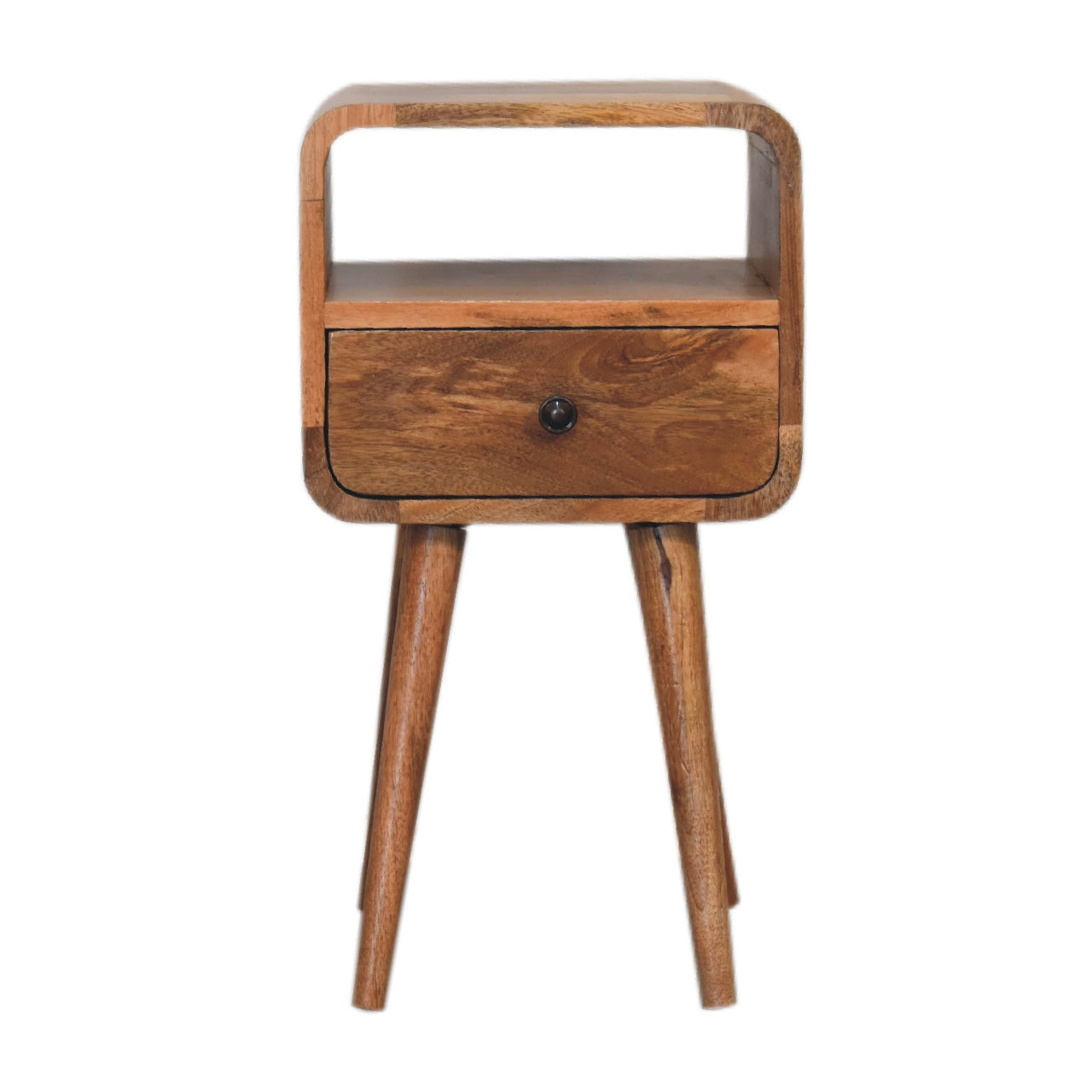 View Mini Oakish Curved Bedside with Open Slot information