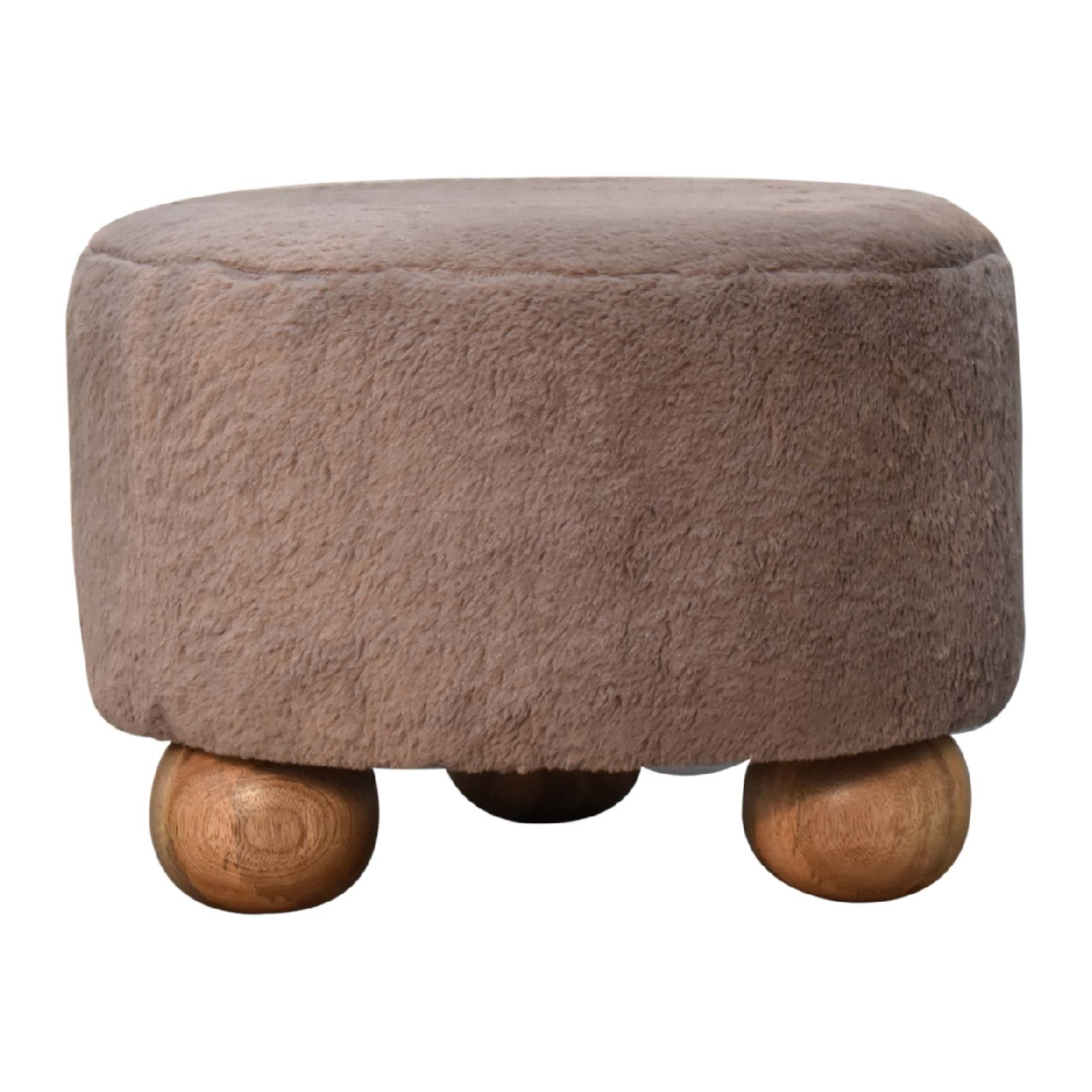 View Mocha Faux Fur Round Footstool with Ball Feet information