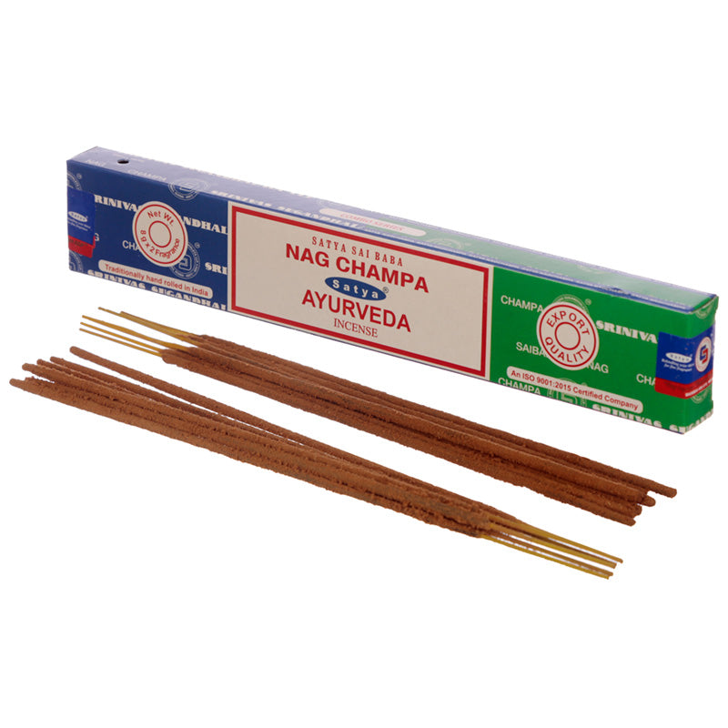 View 12x Satya Incense Sticks Nag Champa Ayurveda information