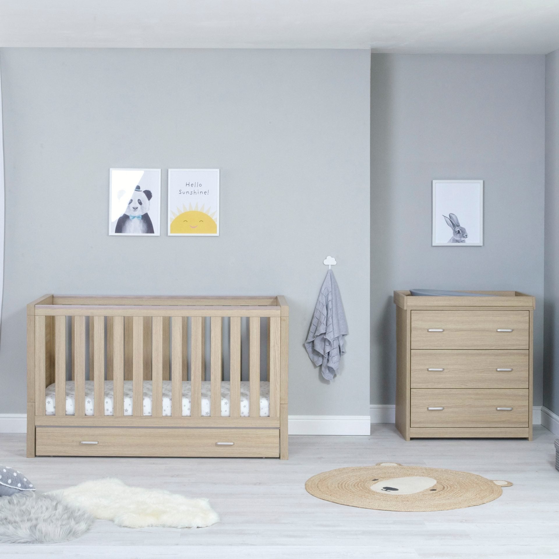 View Babymore Luno 2 Piece Nursery Room Set with Drawer Oak information