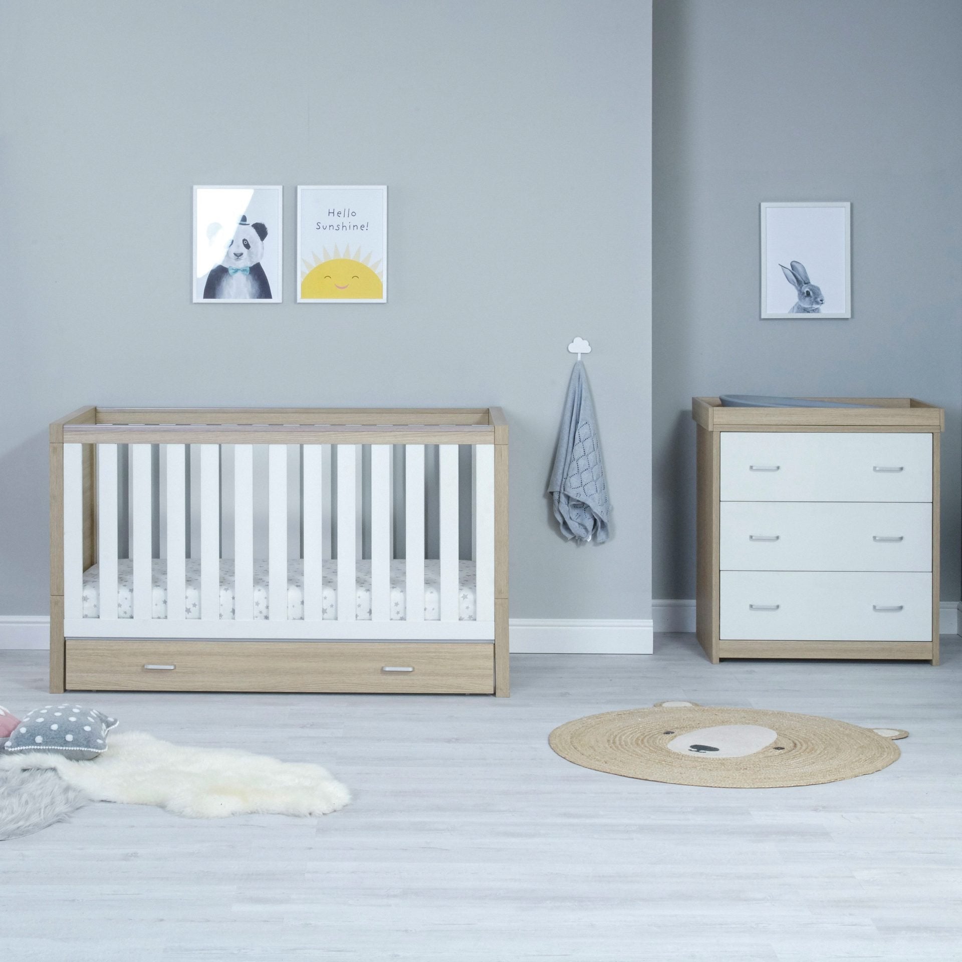 View Babymore Luno 2 Piece Nursery Room Set with Drawer Oak White information