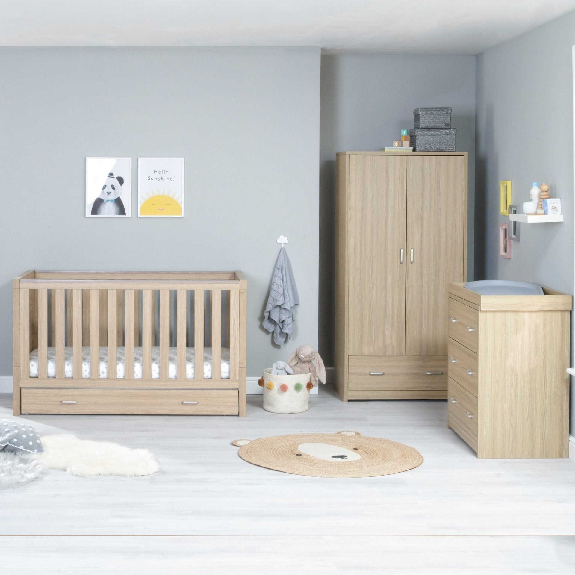 View Babymore Luno 3 Piece Nursery Room Set with Drawer Oak information