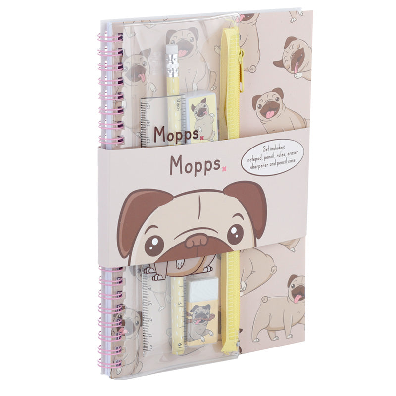 View Ring Bound Notepad Pencil Case 6 Piece Stationery Set Mopps Pug information