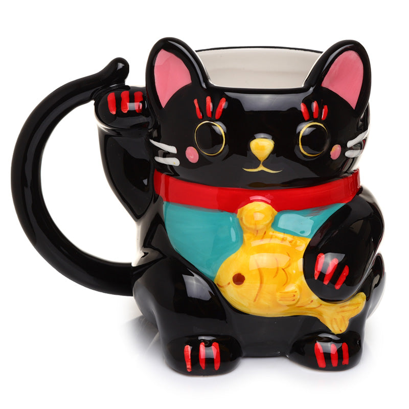View Ceramic Black Maneki Neko Lucky Cat Shaped Collectable Mug information