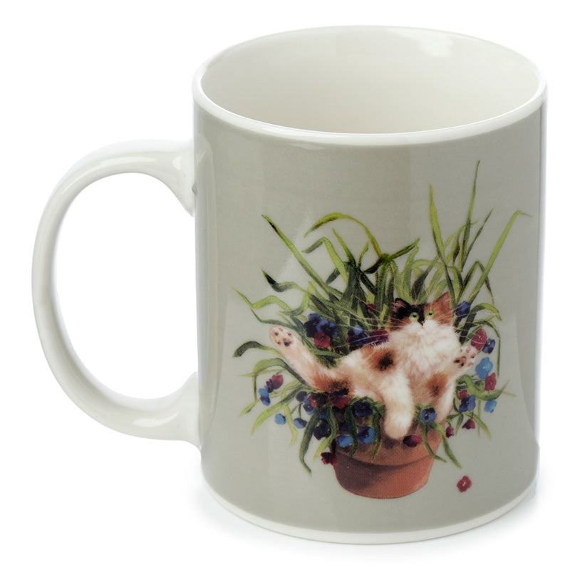 View Porcelain Mug Kim Haskins Cat in Plant Pot Green information