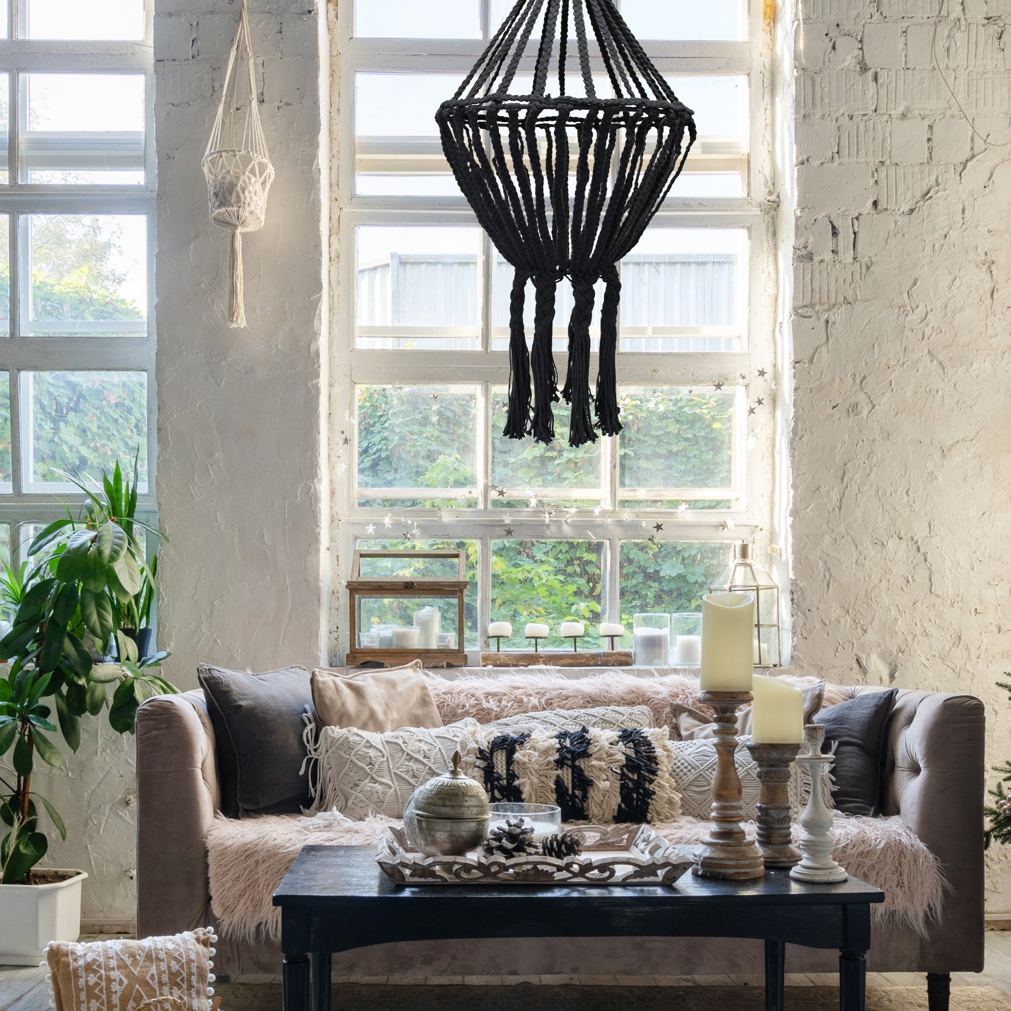 View Macrame Large Drop Chandelier Black information