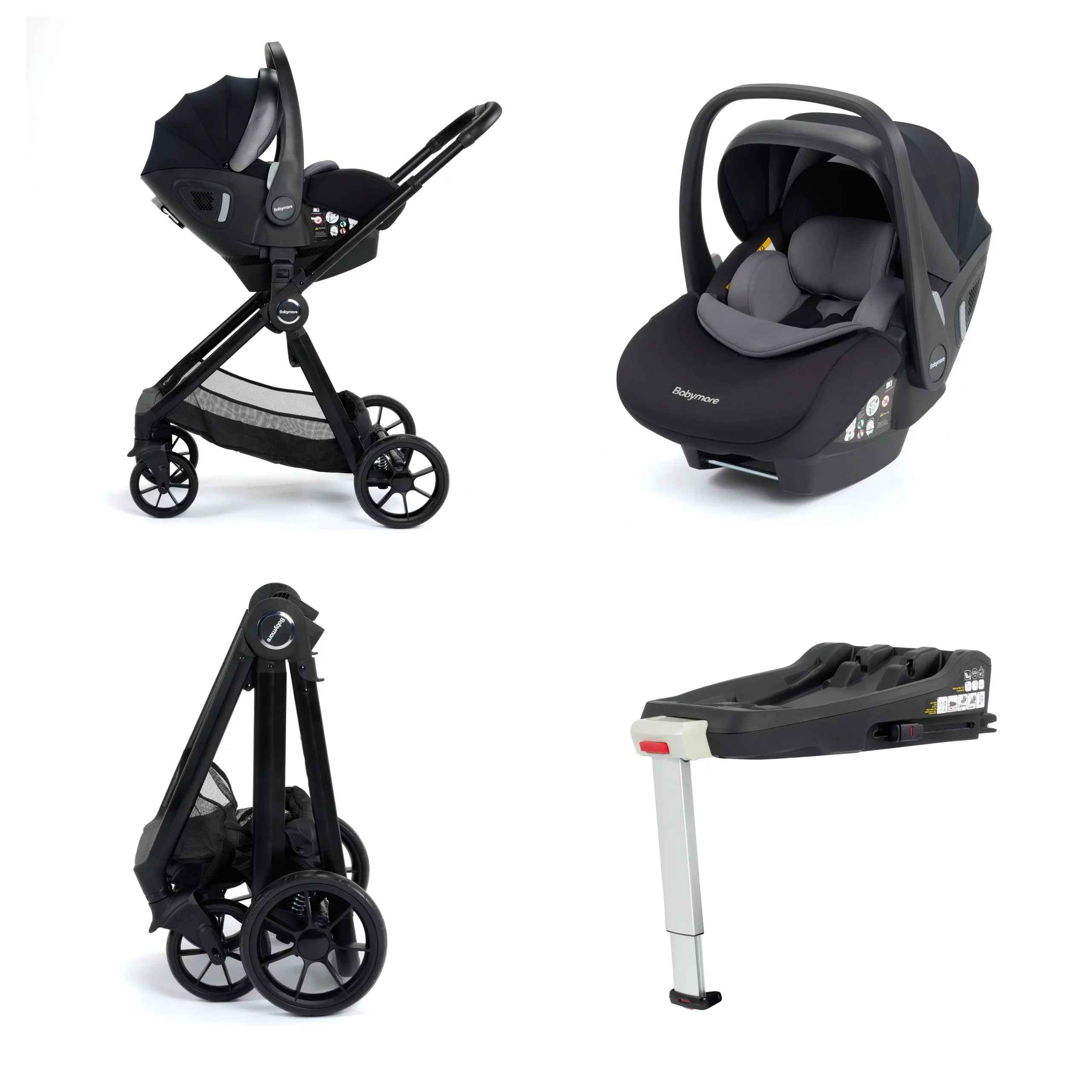 View Babymore Mimi Travel System Pecan iSize Car Seat with ISOFIX Base Black information