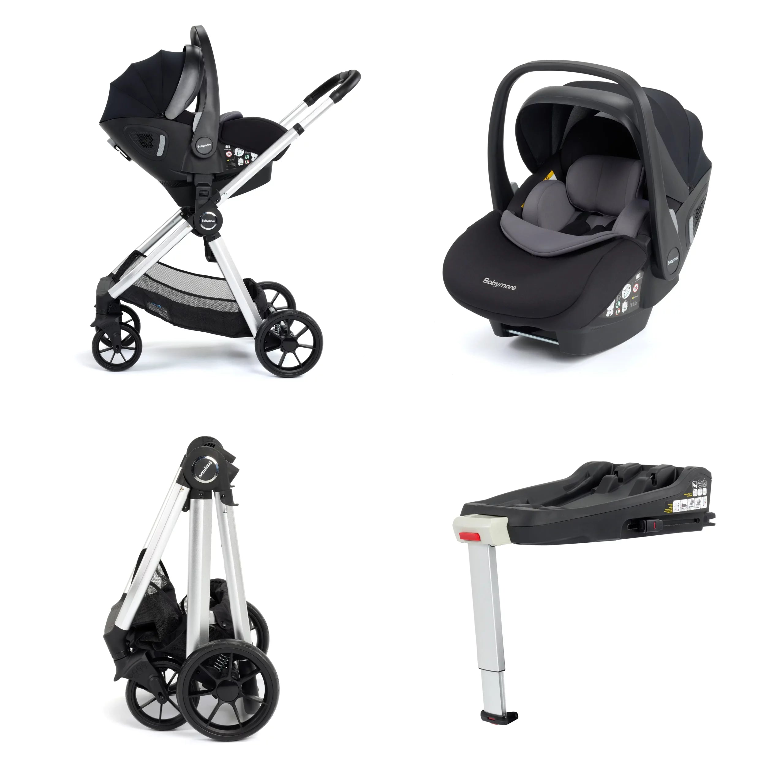 View Babymore Mimi Travel System Pecan iSize Car Seat with ISOFIX Base Silver information
