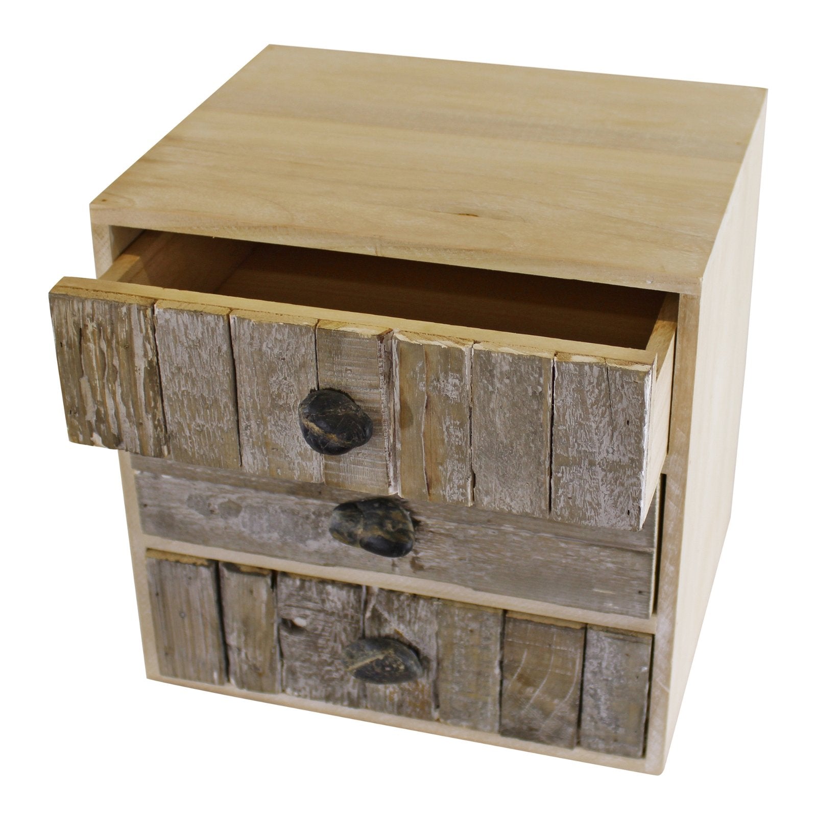 View 3 Drawer Unit Driftwood Effect Drawers With Pebble Handles information