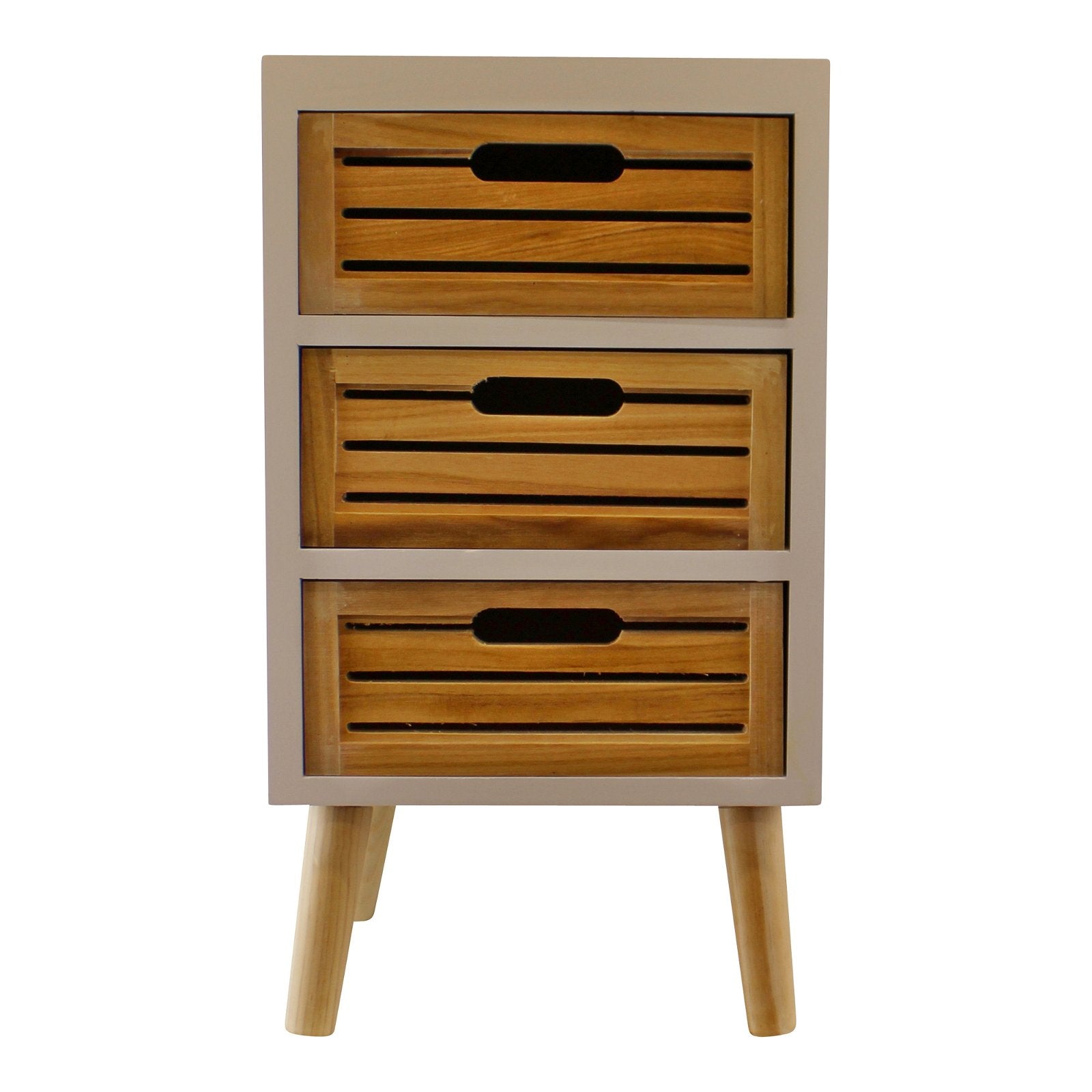 View 3 Drawer Unit In White With Natural Wooden Drawers With Removable Legs information