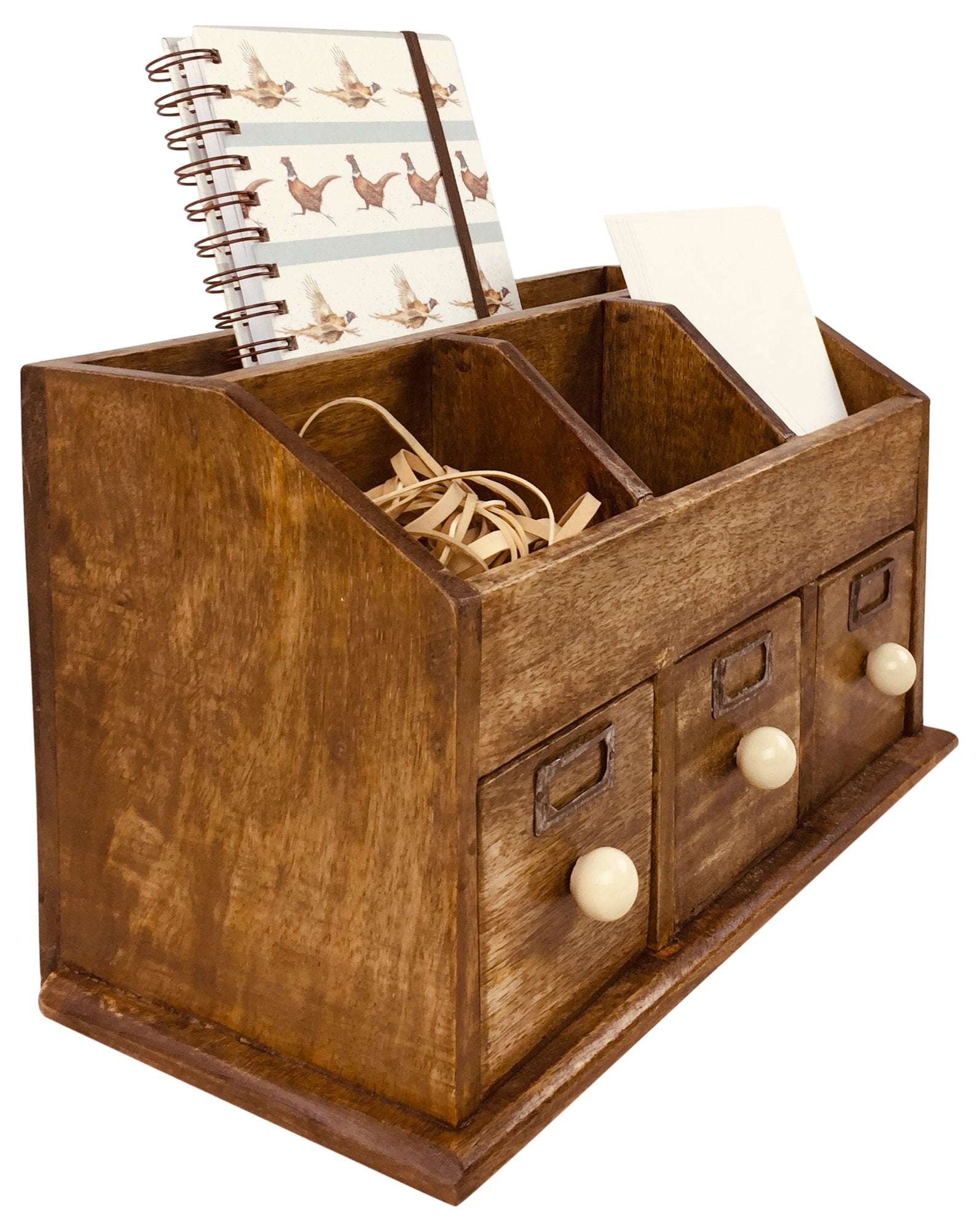 View Rustic Desktop Organiser With Drawers 37cm information