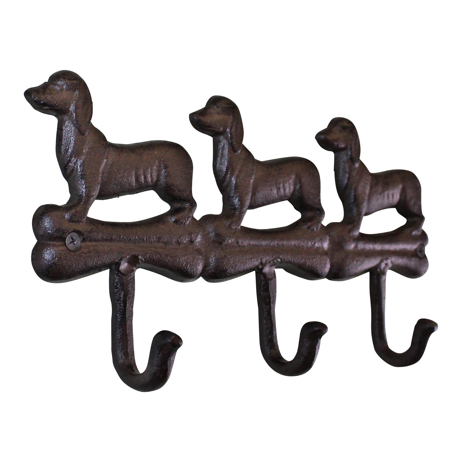 View Rustic Cast Iron Wall Hooks Sausage Dog Design With 3 Hooks information