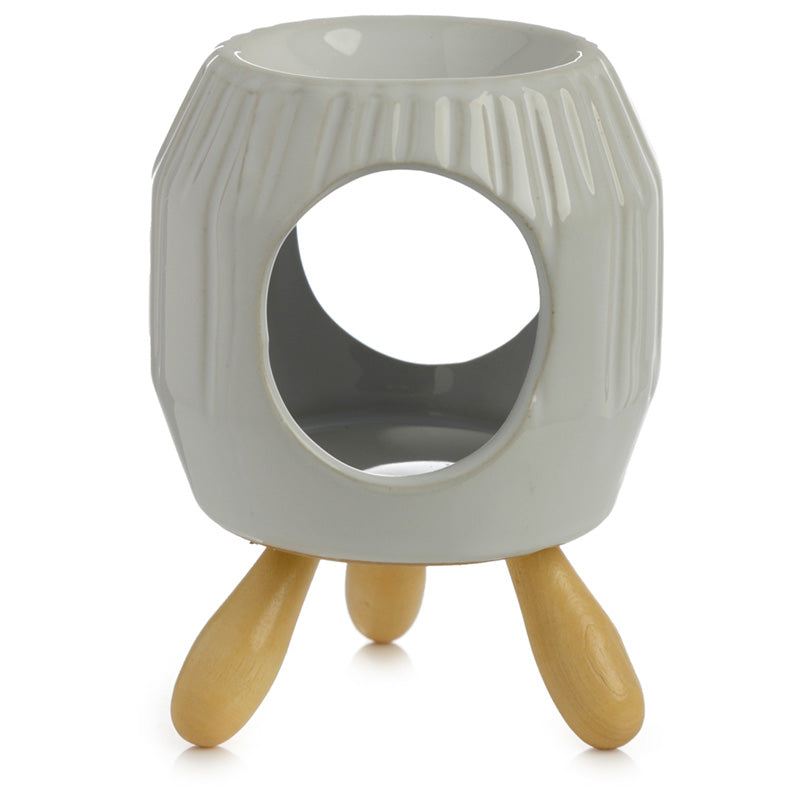 View Ceramic Oil Burner White Abstract Ridged with Feet information