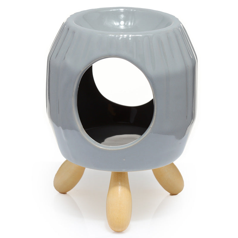 View Ceramic Grey Abstract Ridged Eden Oil Burner with Feet information