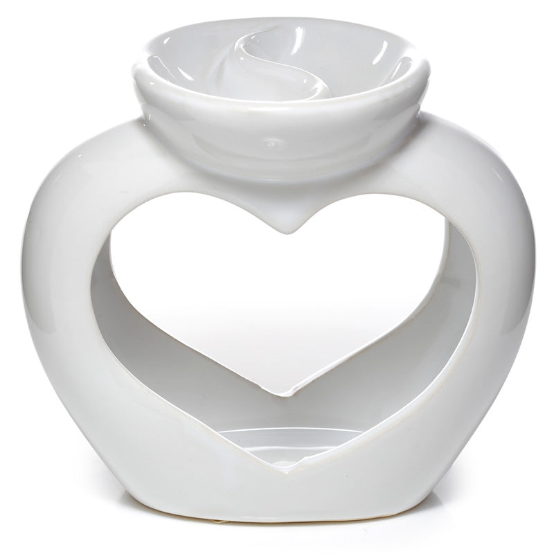 View Ceramic Heart Shaped Double Dish and Tea Light Oil and Wax Burner White information