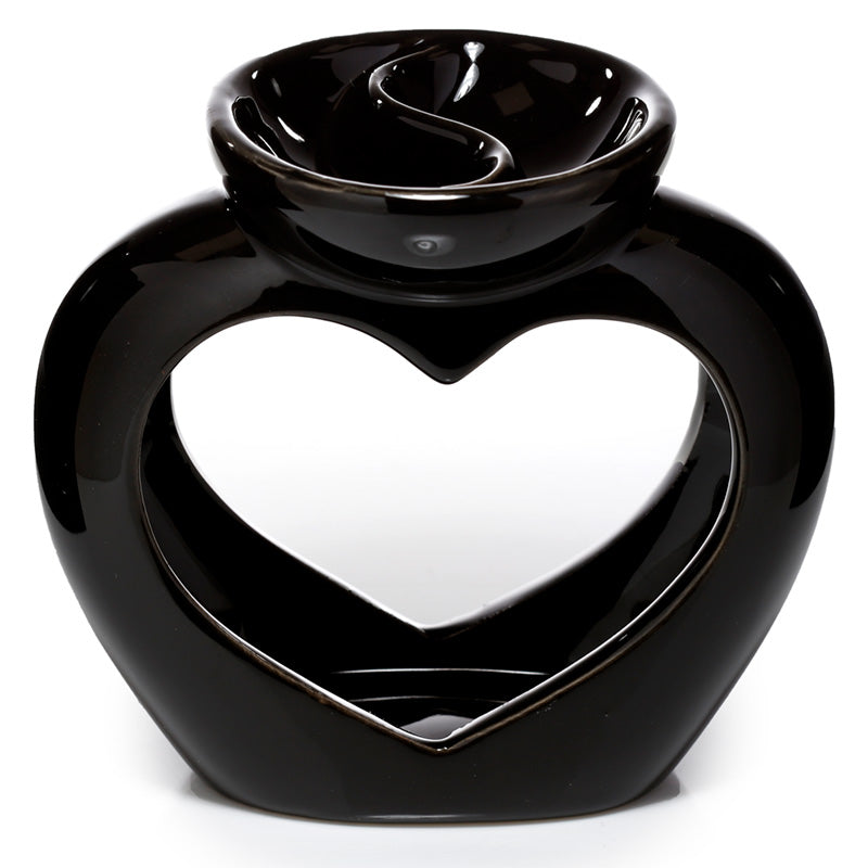 View Ceramic Heart Shaped Double Dish and Tea Light Oil and Wax Burner Black information