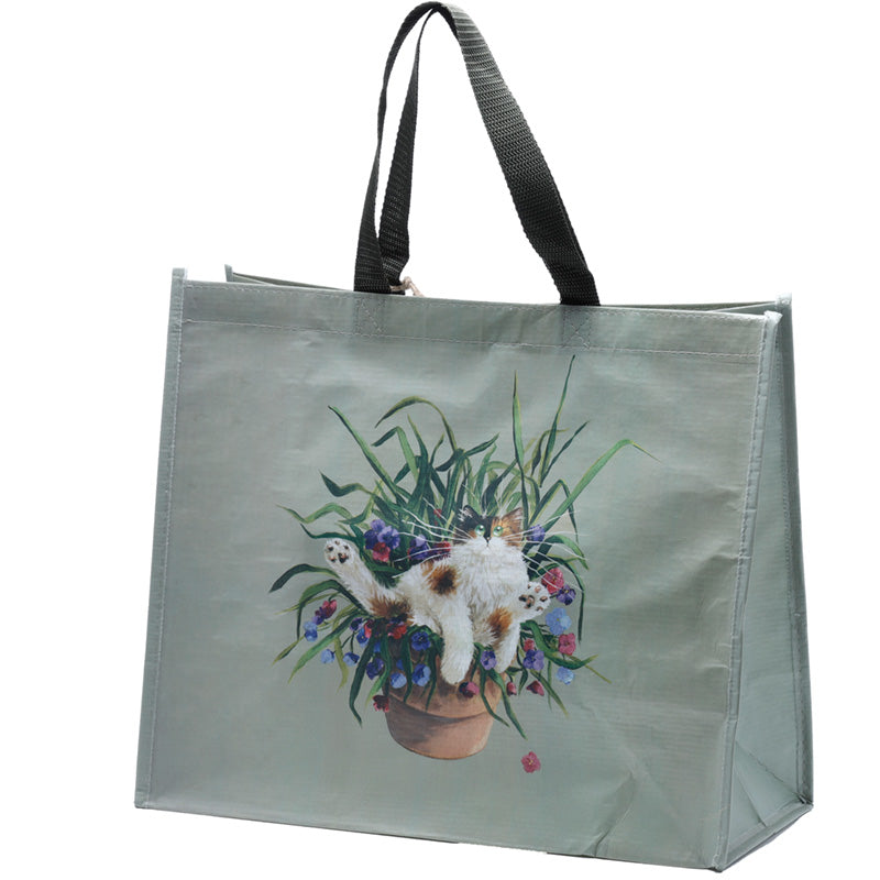 View Recycled RPET Reusable Shopping Bag Kim Haskins Floral Cat in Fern Green information