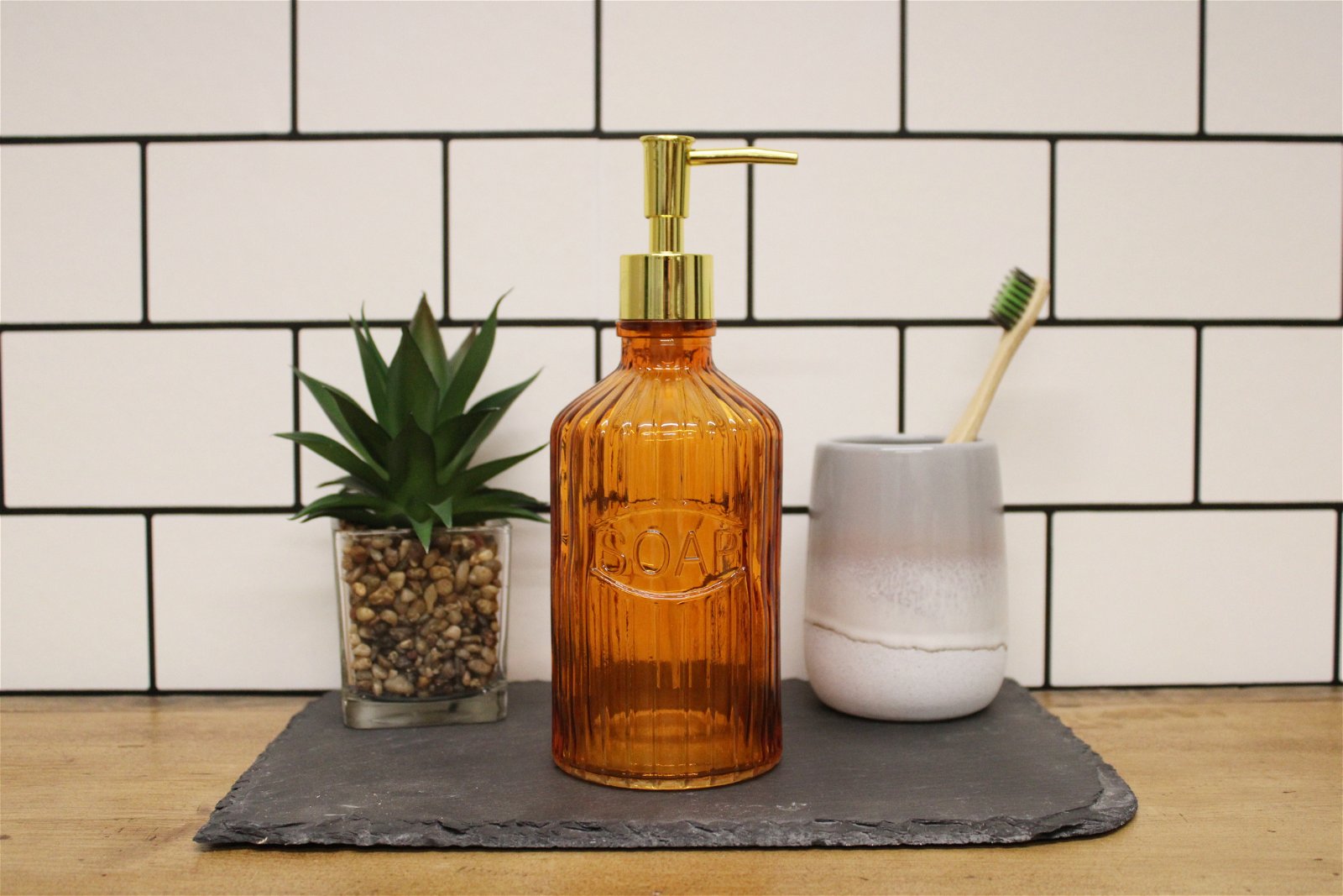 View Orange Glass Soap Dispenser information