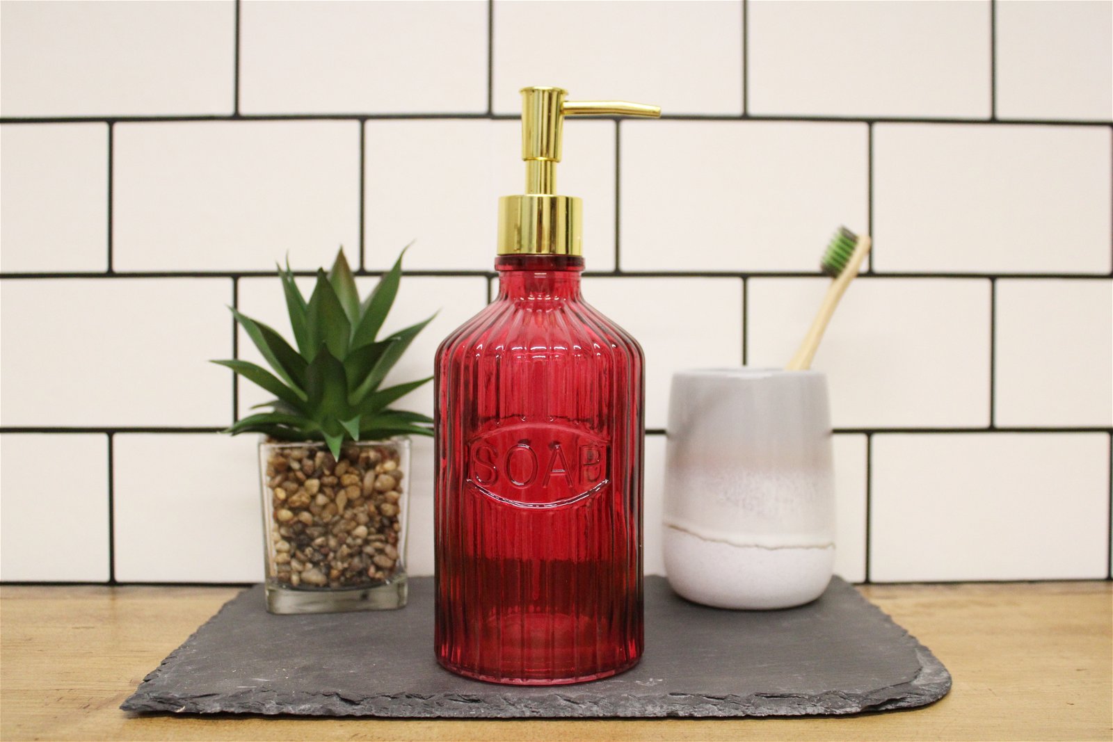 View Red Glass Soap Dispenser information