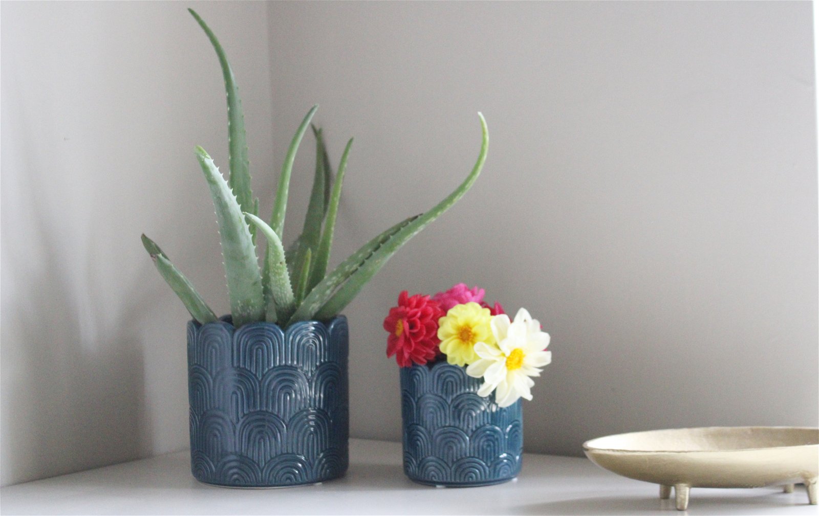 View Set of Two Blue Scalloped Planters information