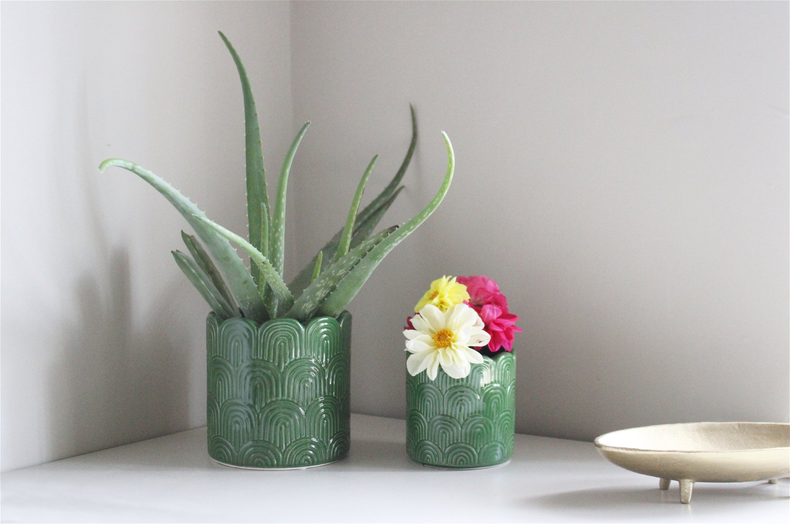 View Set of Two Green Scalloped Planters information