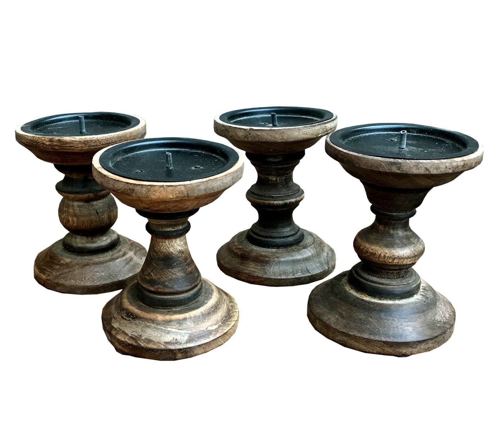 View Set of 4 Brown Wooden Candlestick Church Pillar Candle Holders information