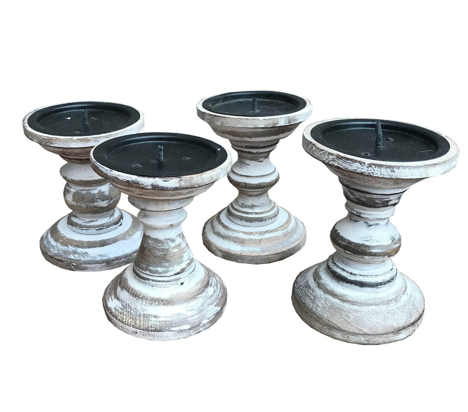 View Set of 4 White Wooden Candlestick Church Pillar Candle Holders information