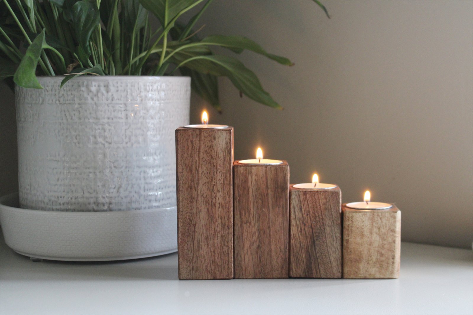 View Set of Four Mango Wood Tealight Holders information