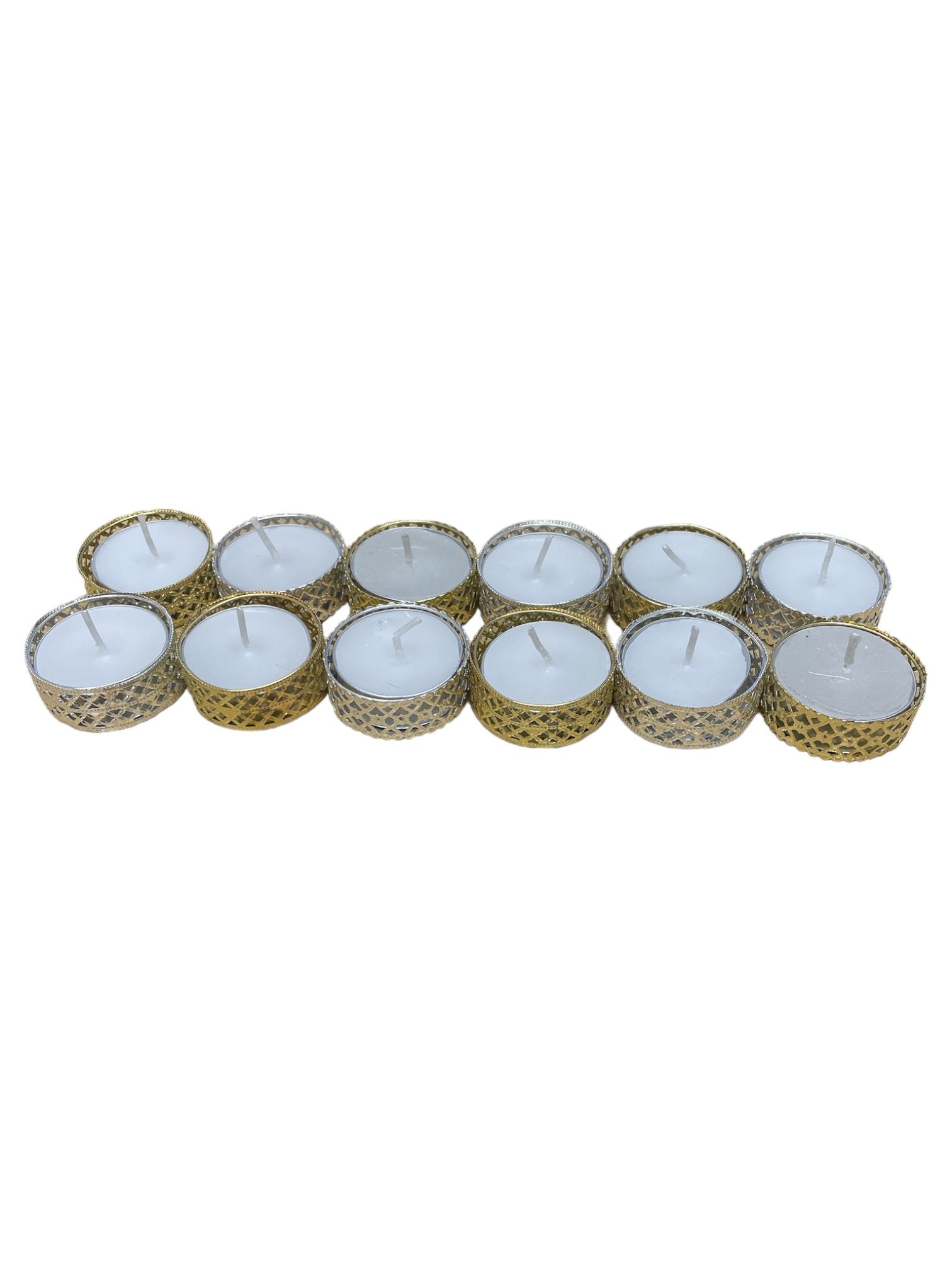 View Silver and Gold Heart Pattern Tea Light Candles Pack of 12 information