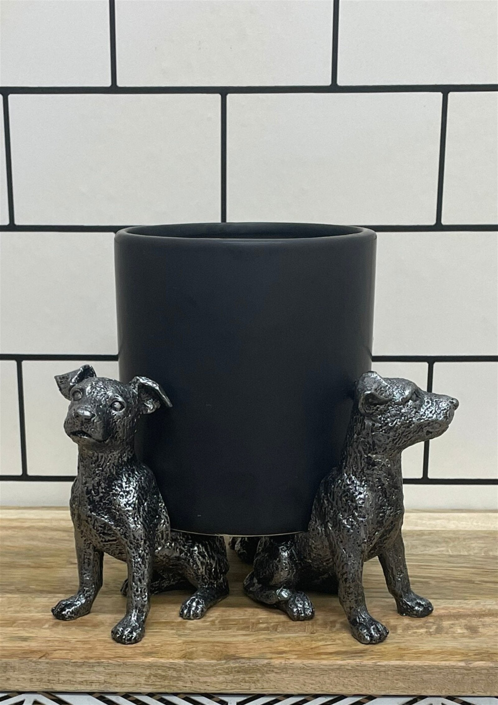 View Set Of Silver Jack Russell Dog Pot Risers information