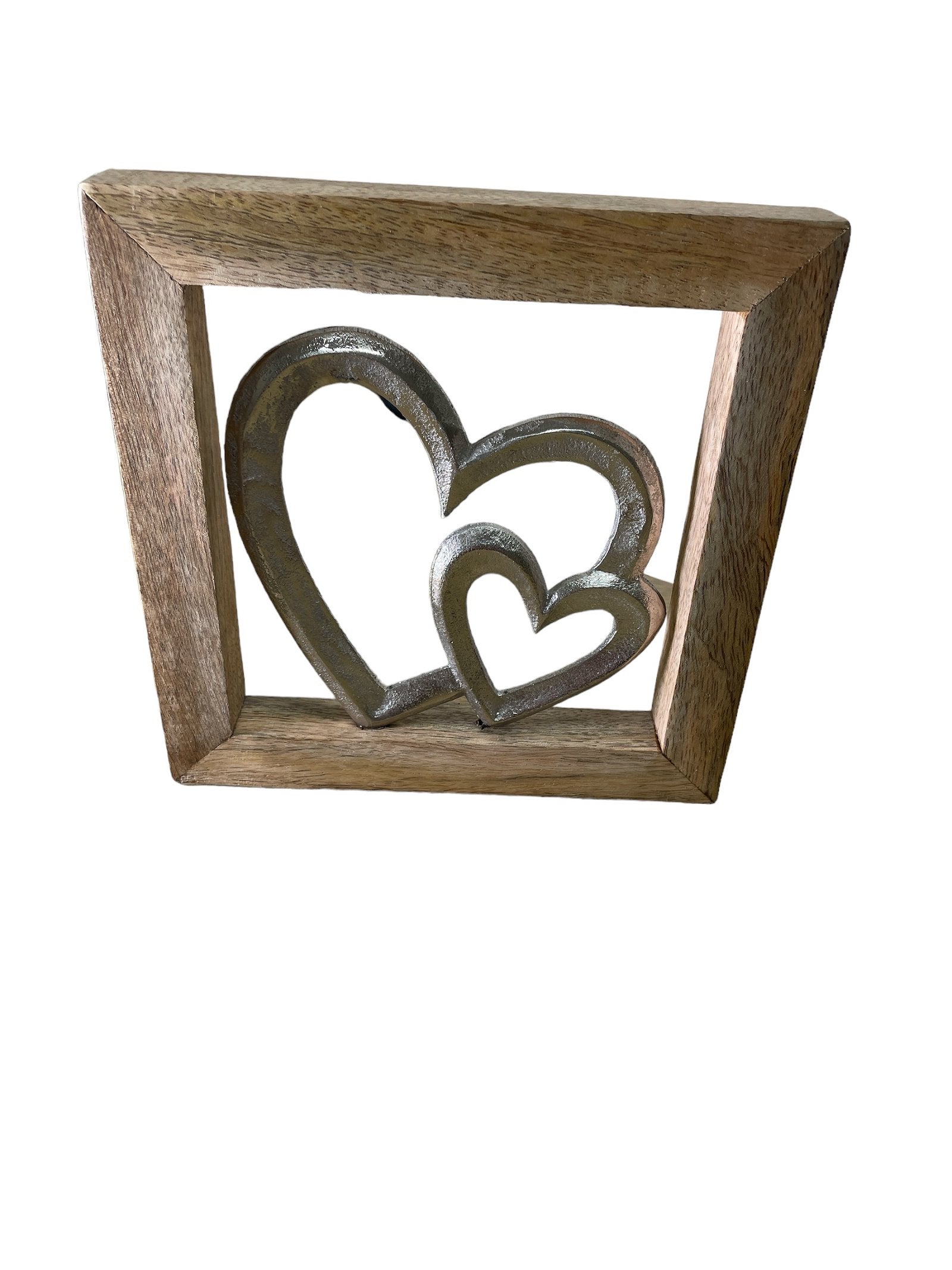 View Wooden Framed Metal Hearts 20cm information