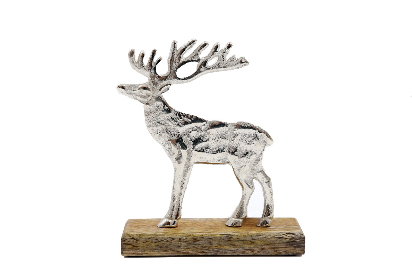 View Silver Reindeer On Wood Base Large information