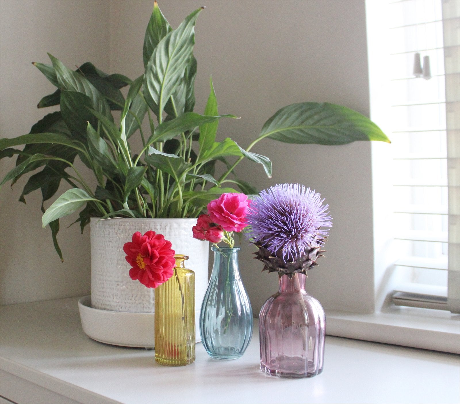 View Set of Three Colour Glass Vases information