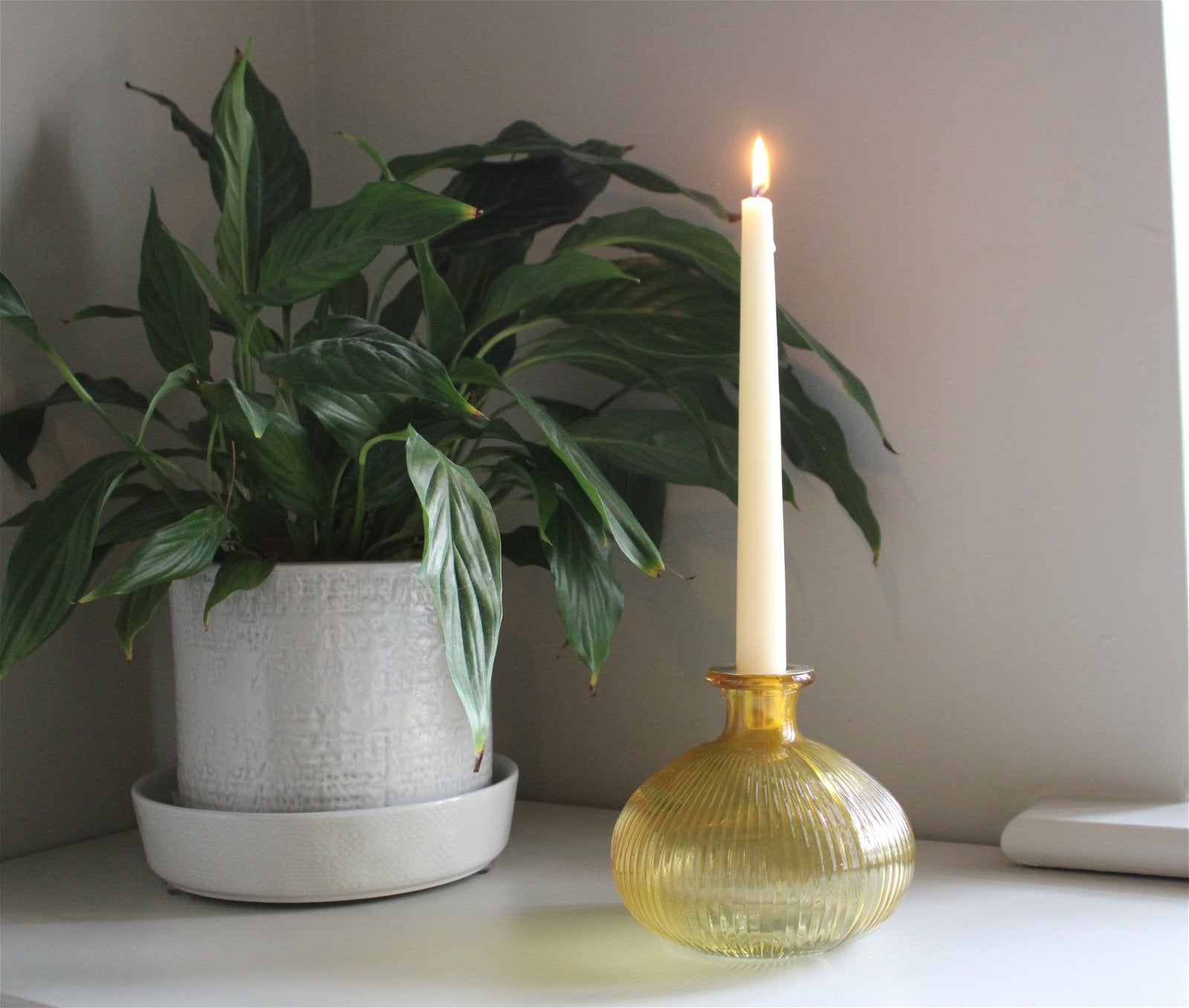 View Yellow Ribbed Glass Candle Holder information