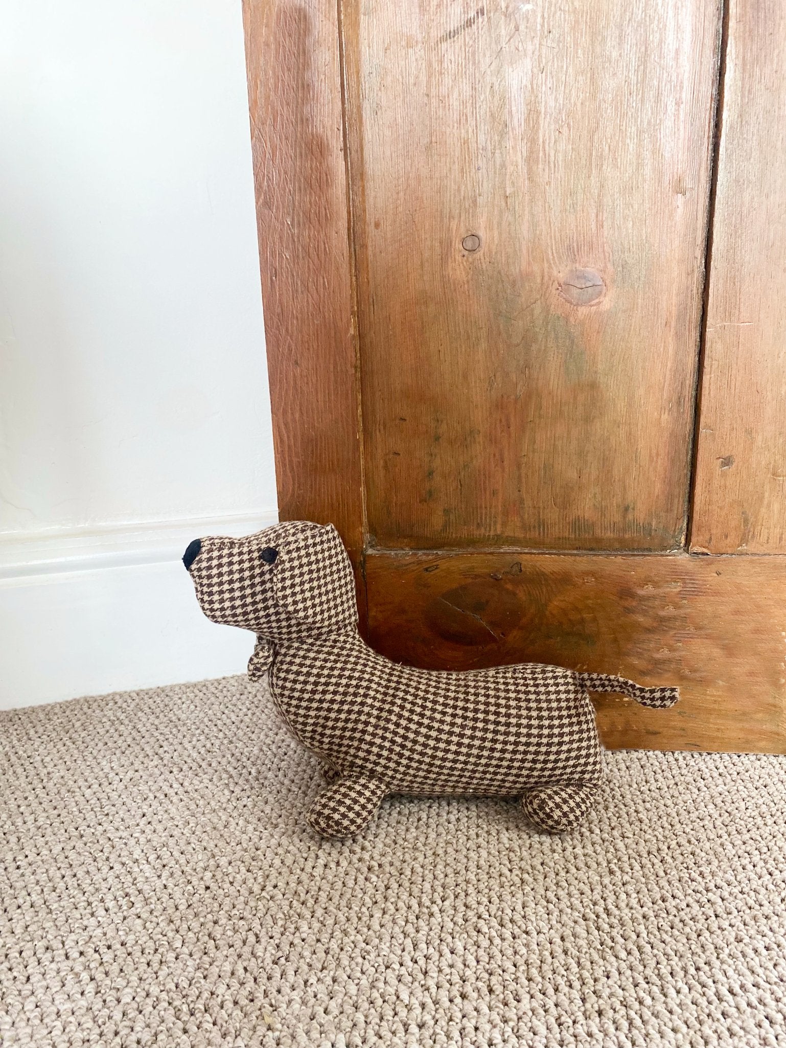 View Brown Herringbone Fabric Sausage Dog Doorstop information