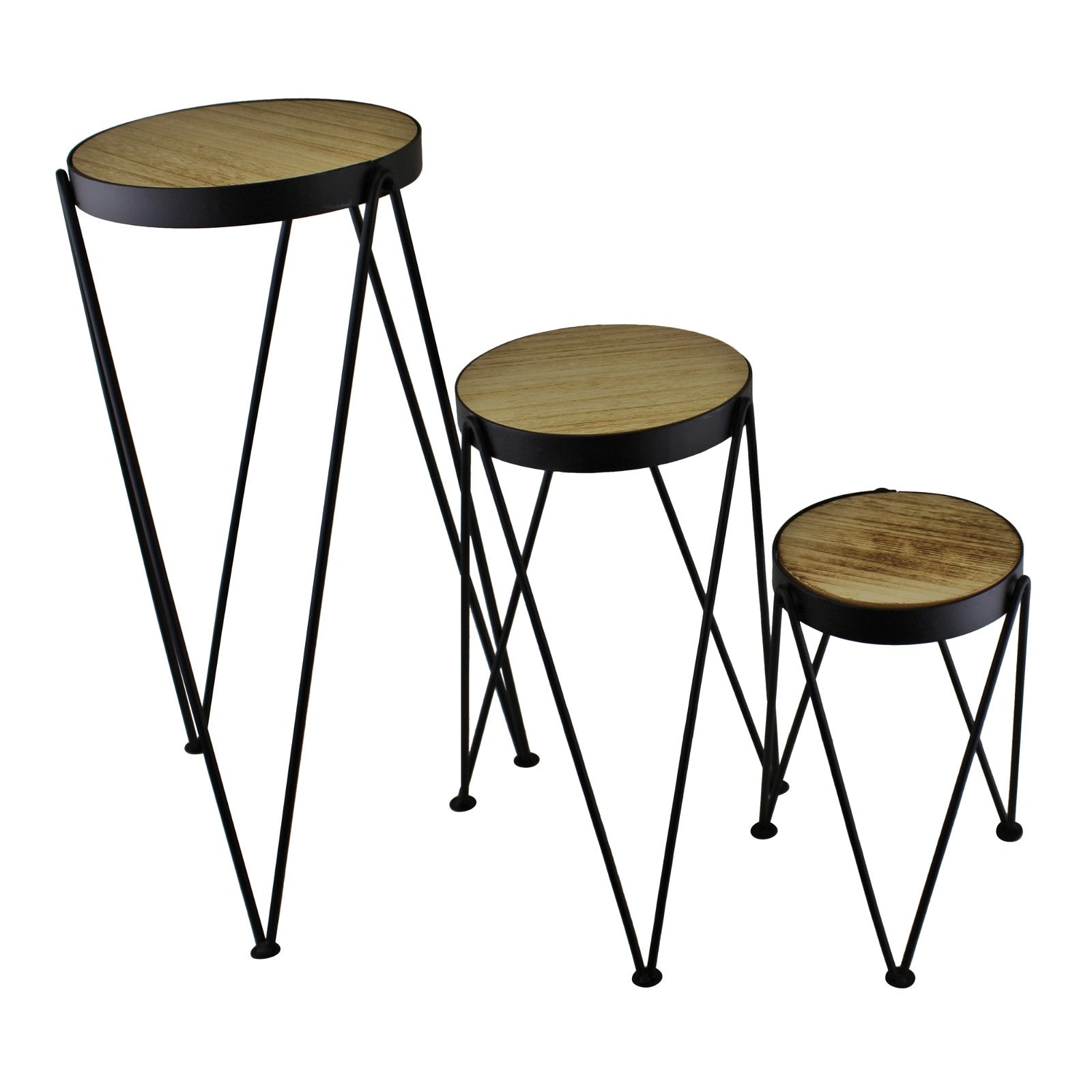 View Set of 3 Black Metal and Wood Effect Plant Stands information