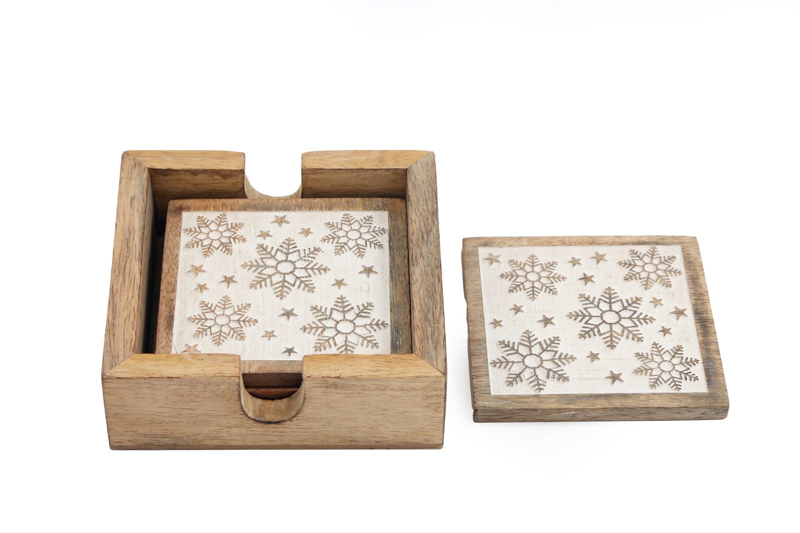View Set of Four Wooden Snowflake Coasters information
