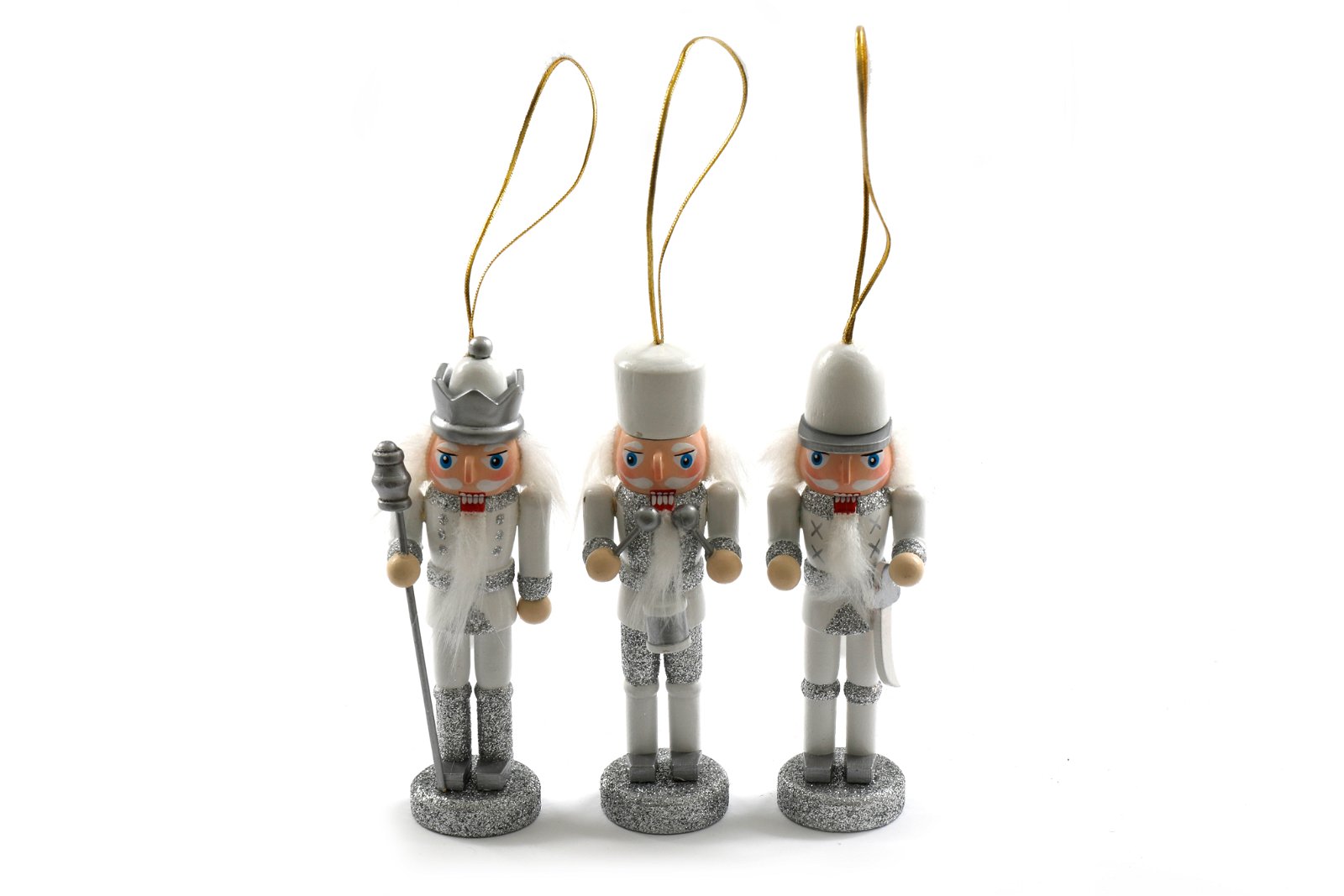 View Trio of Silver Nutcracker Tree Decorations information