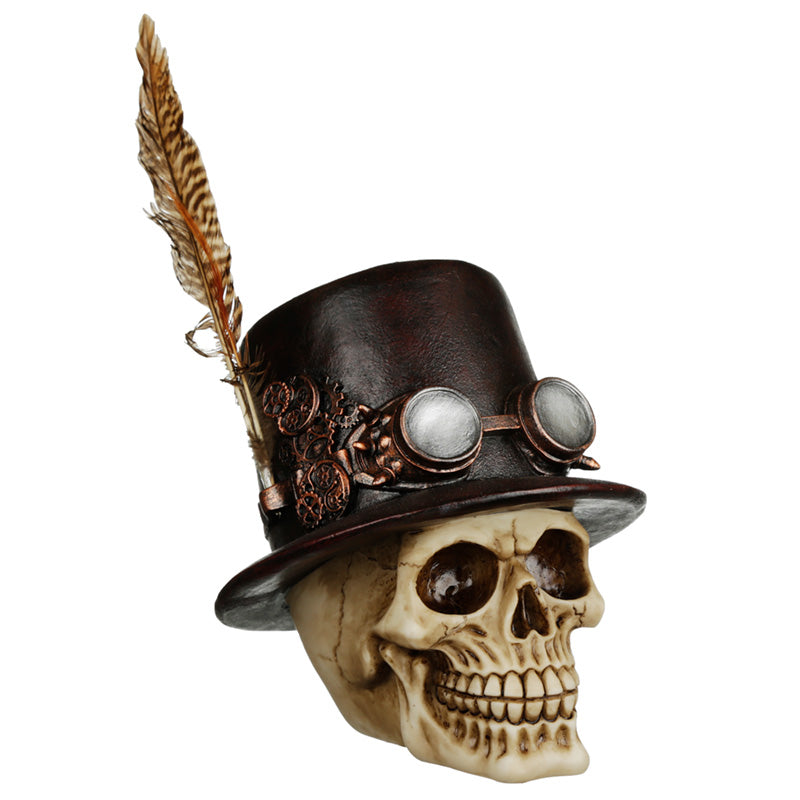 View Fantasy Steampunk Skull Ornament Top Hat and Feathers information