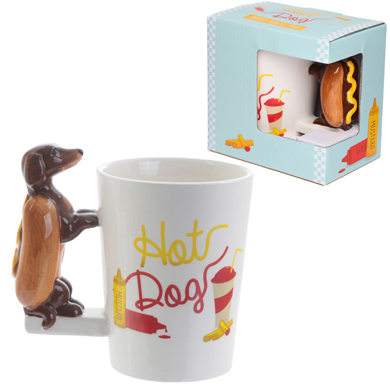 View Fun Sausage Dog and Bun Shaped Handle Ceramic Mug information