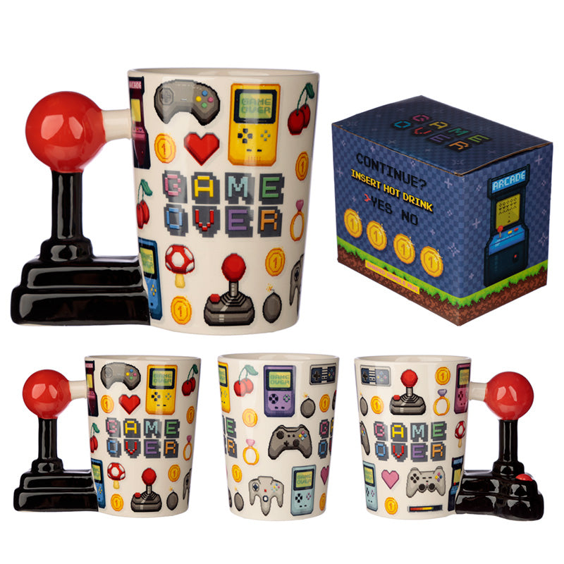 View Ceramic Gaming Joystick Shaped Handle Mug with Pixel Decal information