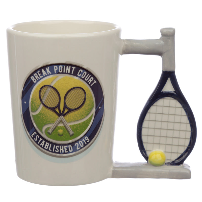View Fun Tennis Racket Shaped Handle Ceramic Mug information