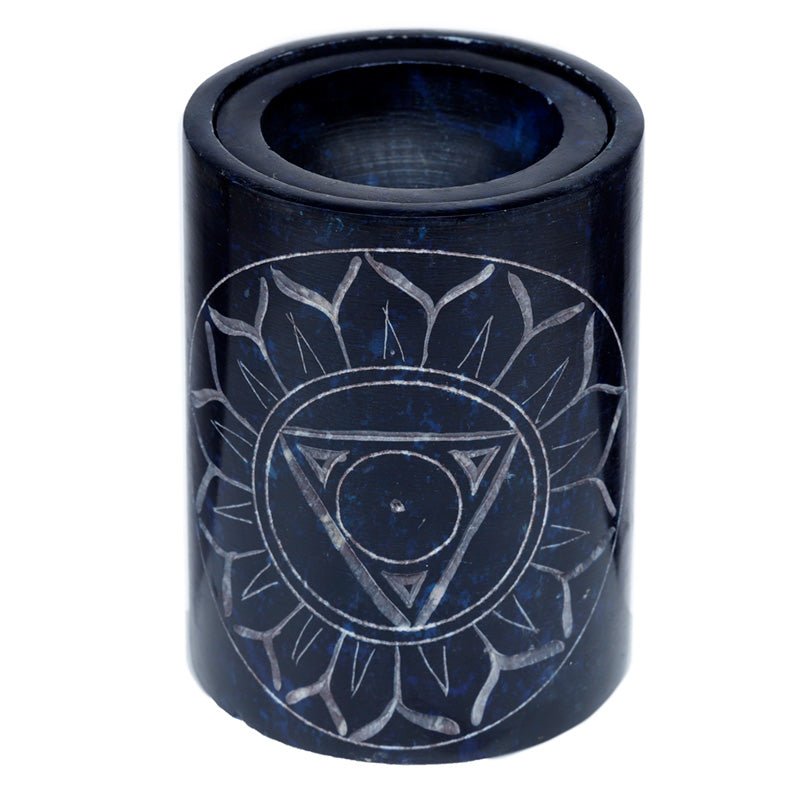 View Dark Blue Soapstone Carved Chakra Oil Burner information