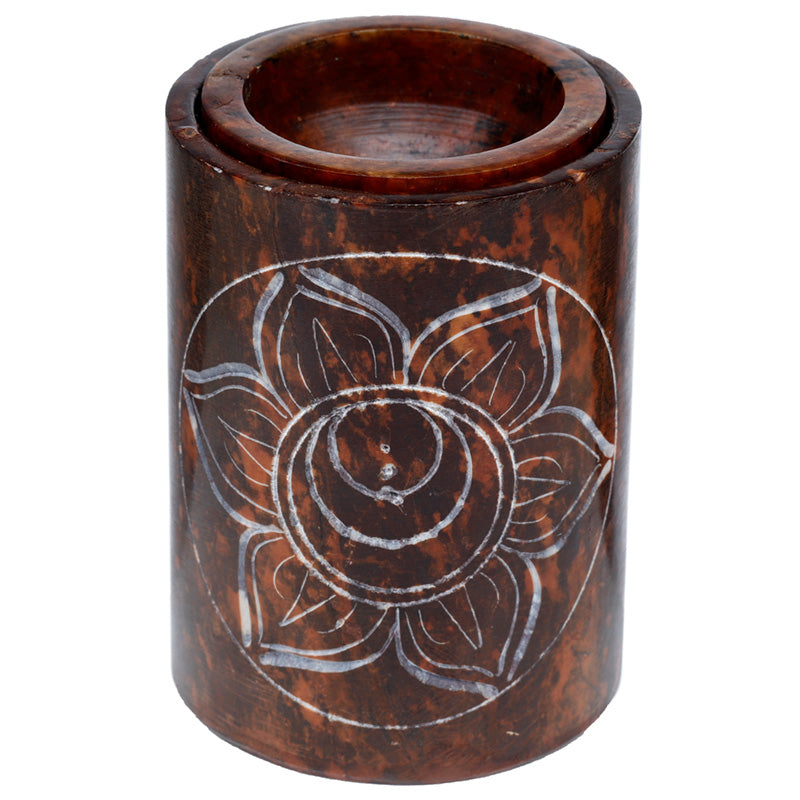 View Dark Orange Soapstone Carved Chakra Oil Burner information