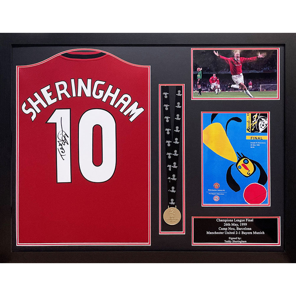 View Manchester United FC Sheringham Signed Shirt Medal Framed information