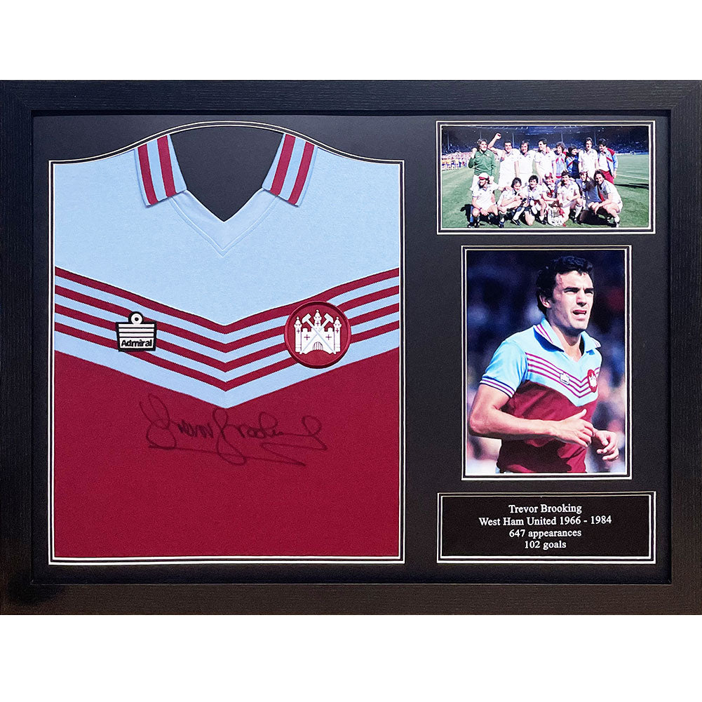 View West Ham United FC 1980 Brooking Signed Shirt Framed information