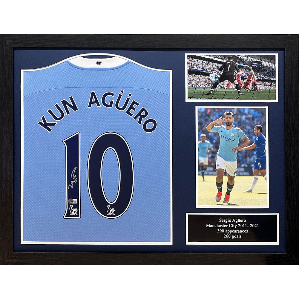 View Manchester City FC Aguero Signed Shirt Framed information