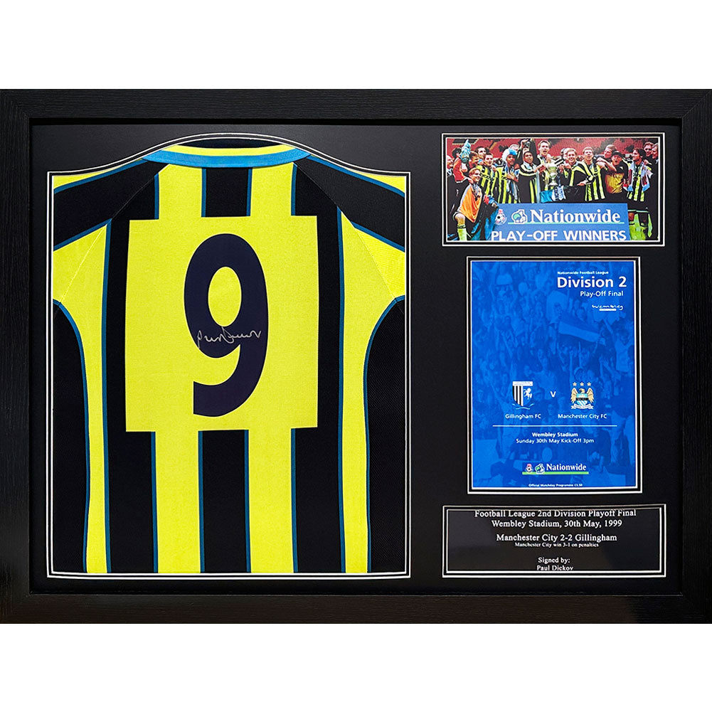 View Manchester City FC Dickov Signed Shirt Framed information