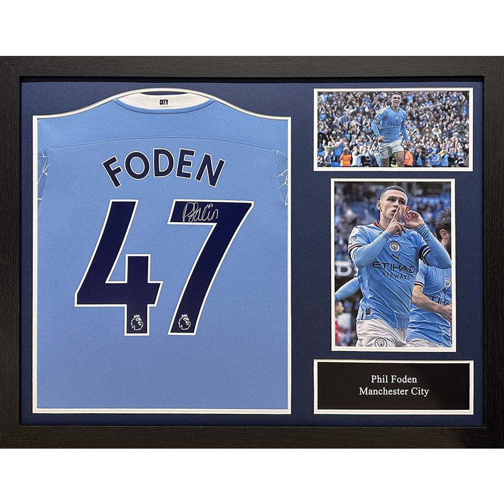 View Manchester City FC Foden Signed Shirt Framed information