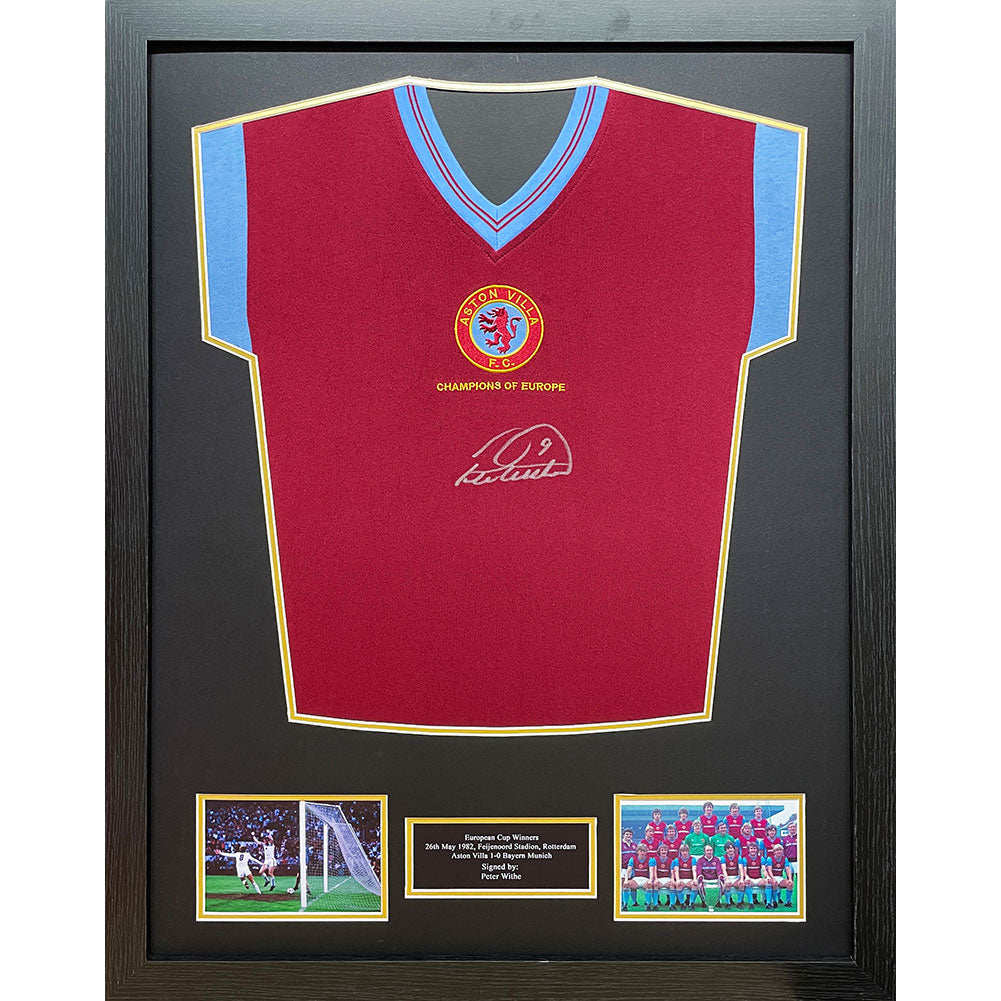 View Aston Villa FC 1982 Withe Signed Shirt Framed information